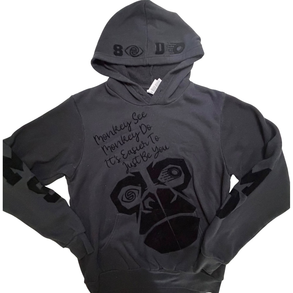 SODO Fleece Collection Monkey See Monkey Do Graphic Hoodie Black Small
